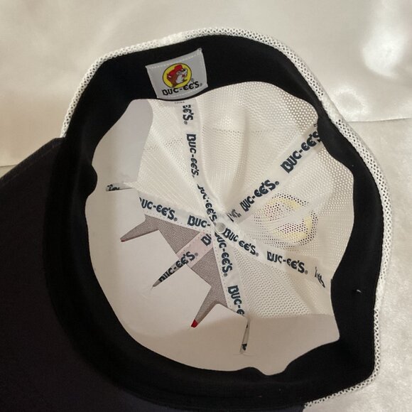 Buc-Ees Red White & Blue Adjustable Mesh Trucker Hat With Logo Patch & Structure - Picture 4 of 5